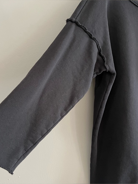 Eileen Fisher Organic Cotton Terry Tunic Black Small Boxy Oversized Raw Edge - Picture 4 of 11